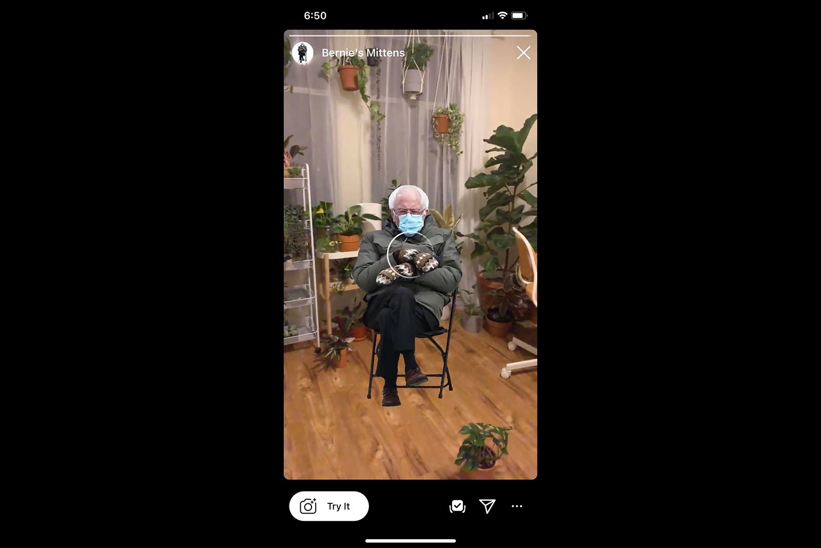 How to make a Bernie Sanders mittens meme with Snap, IG, or Street View photo 2