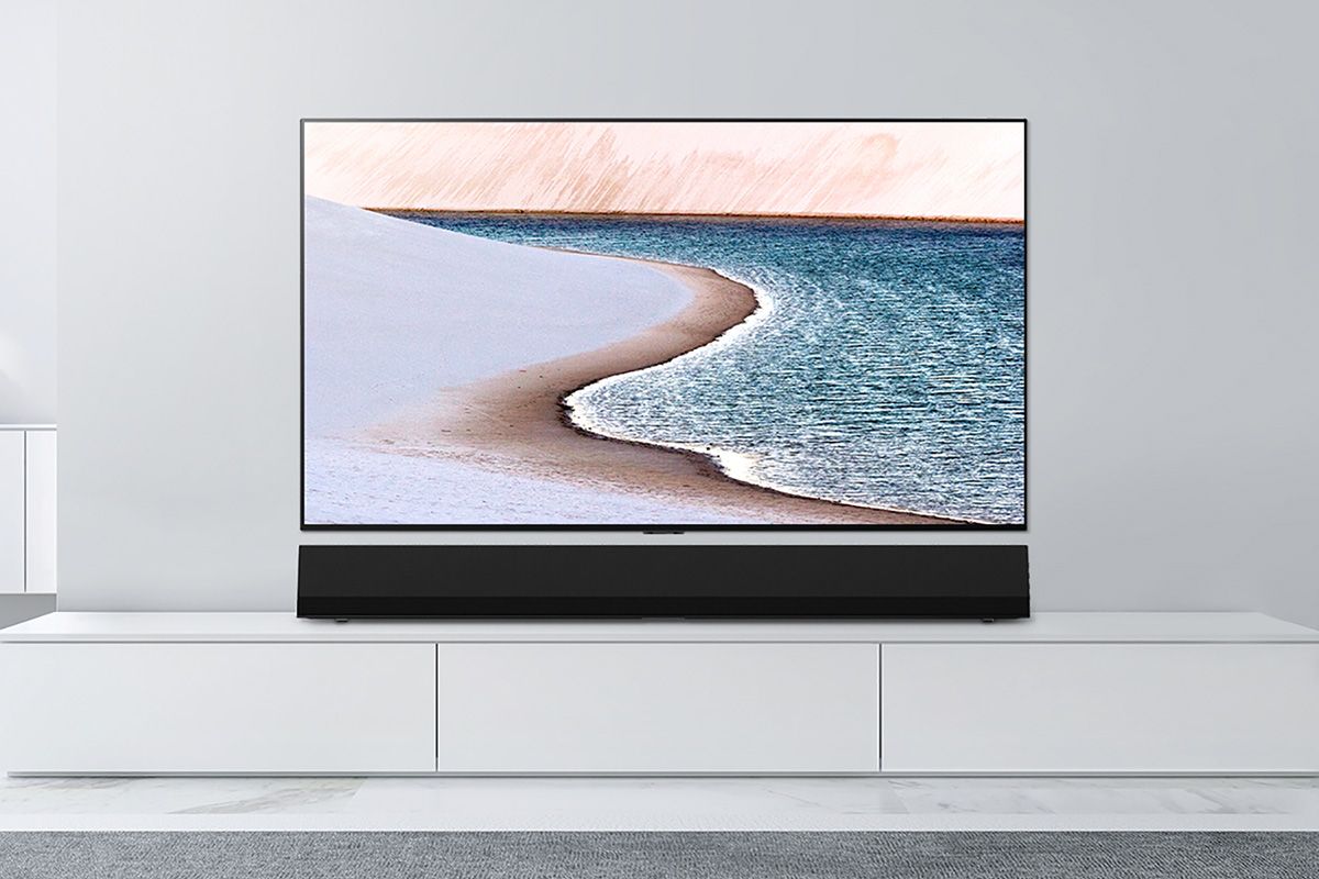 LG GX soundbar sits flush to wall to match Gallery OLED TVs photo 3