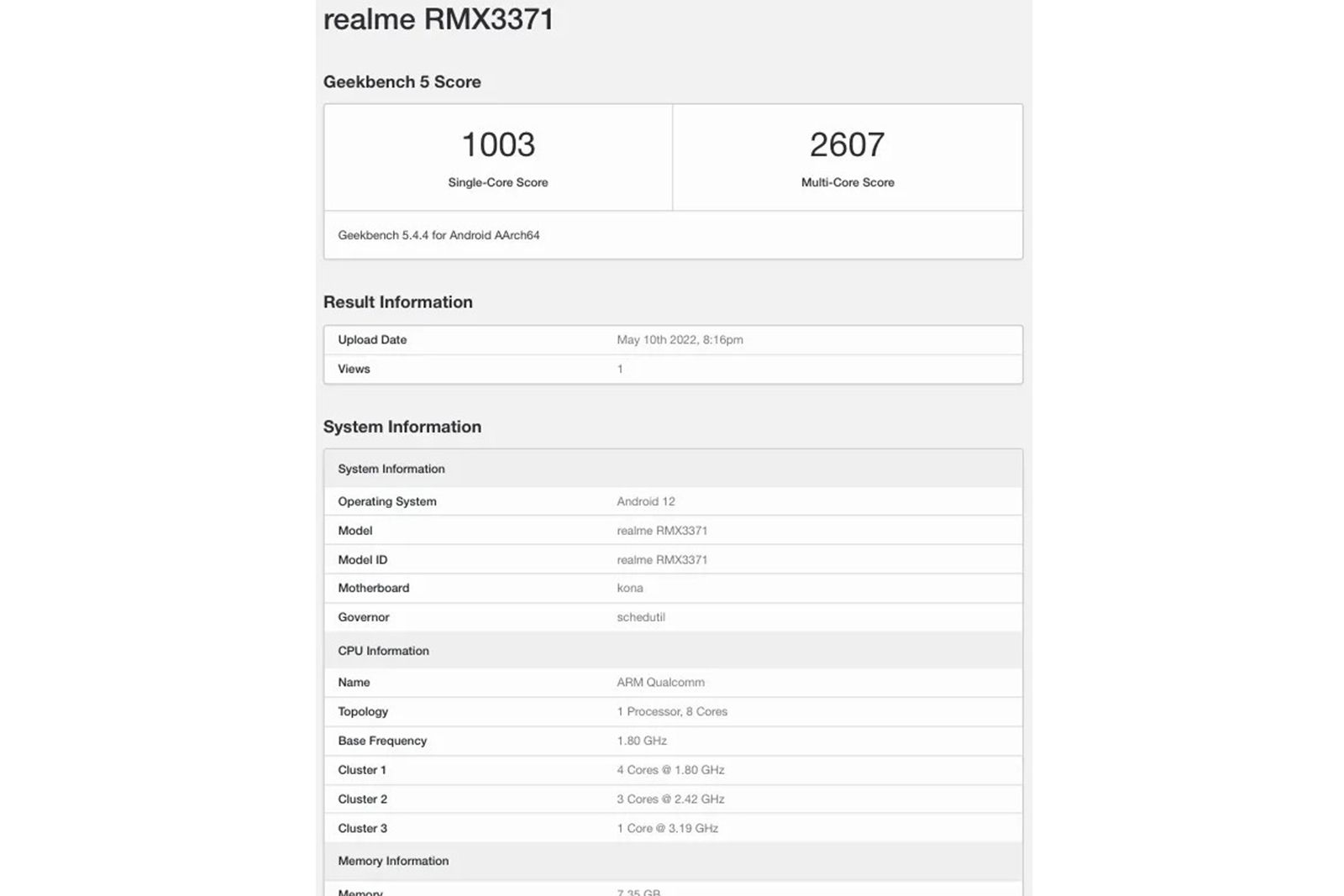 Realme GT Neo 3T appears on Geekbench photo 2
