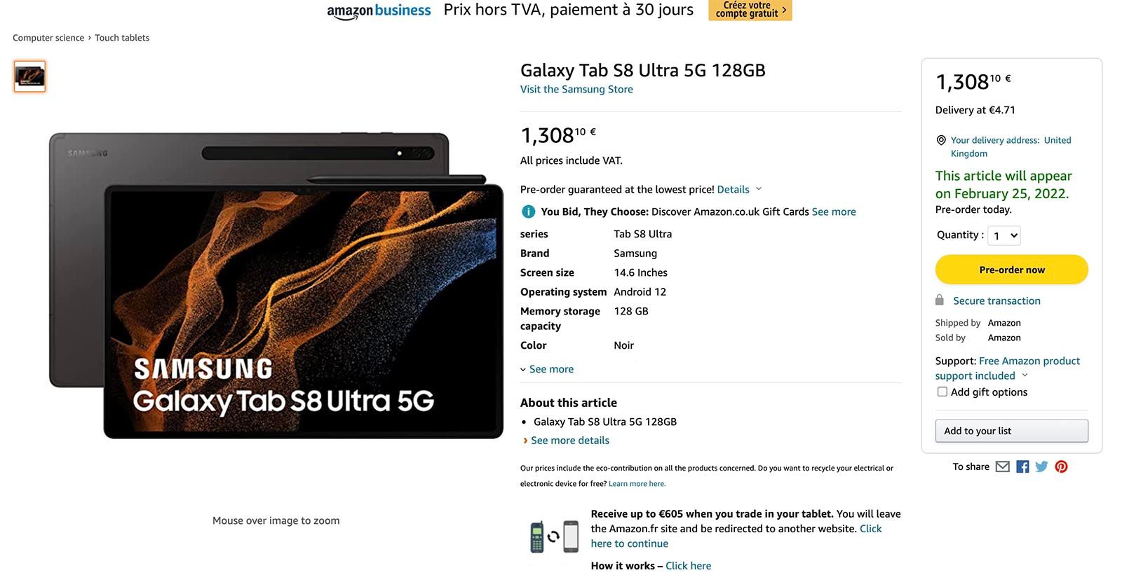 Samsung Galaxy Tab S8 Ultra and Plus listed on Amazon photo 3