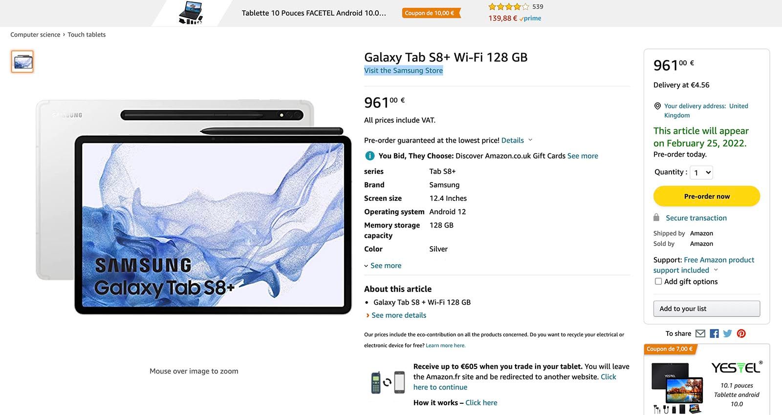 Samsung Galaxy Tab S8 Ultra and Plus listed on Amazon photo 4