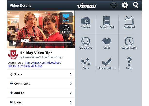 vimeo app for android and windows phone 7 streams in image 1