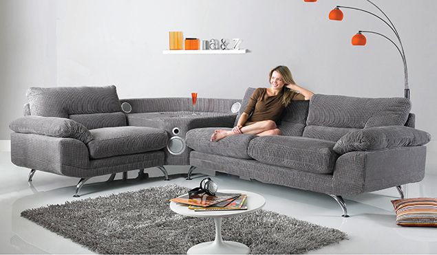 sound sofa lounge around with 2 1 sound iphone dock and bluetooth built in image 1
