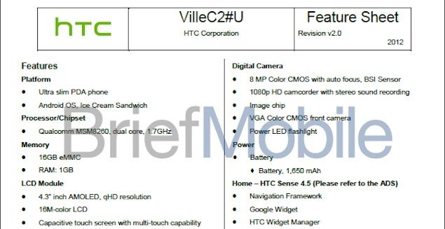 htc ville c specs leaked cheaper alternative to the htc one s  image 1
