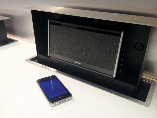 s box integrates pop up ipad tv or bose radio into your kitchen worktop image 1