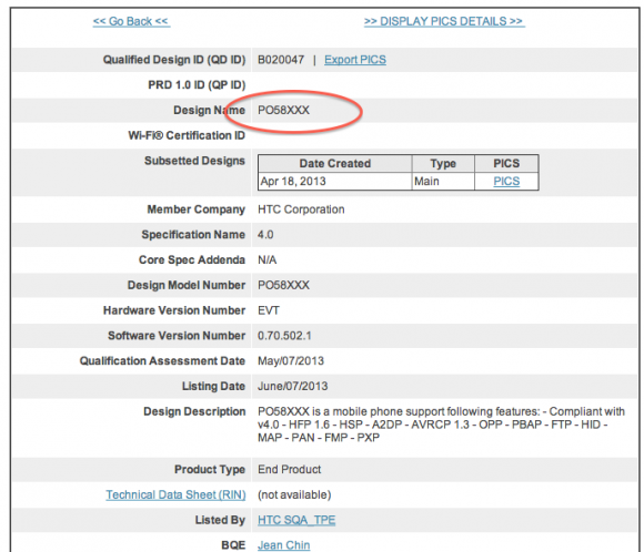 htc one mini m4 listed in bluetooth sig certification results image 2