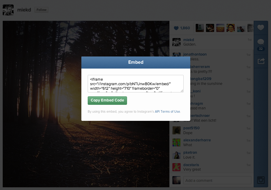 instagram launches web embeds on desktop site for photos and videos image 1