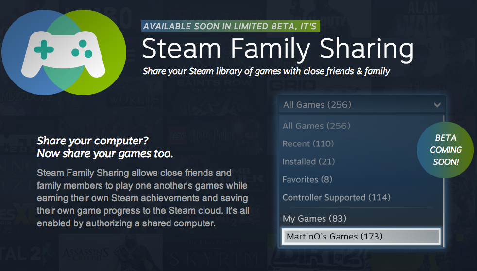 valve s steam family sharing lets users share games beta coming next week image 1