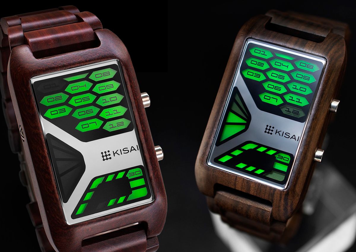 tokyoflash kisai console wood watch is one futuristic version of nature image 1