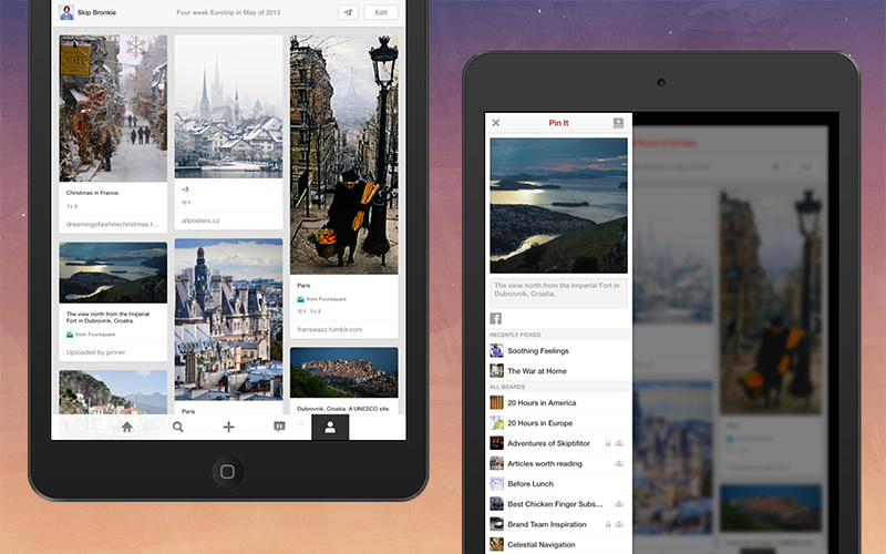 pinterest for ipad update rolls out new ios 7 look bottom nav bar and more features image 1
