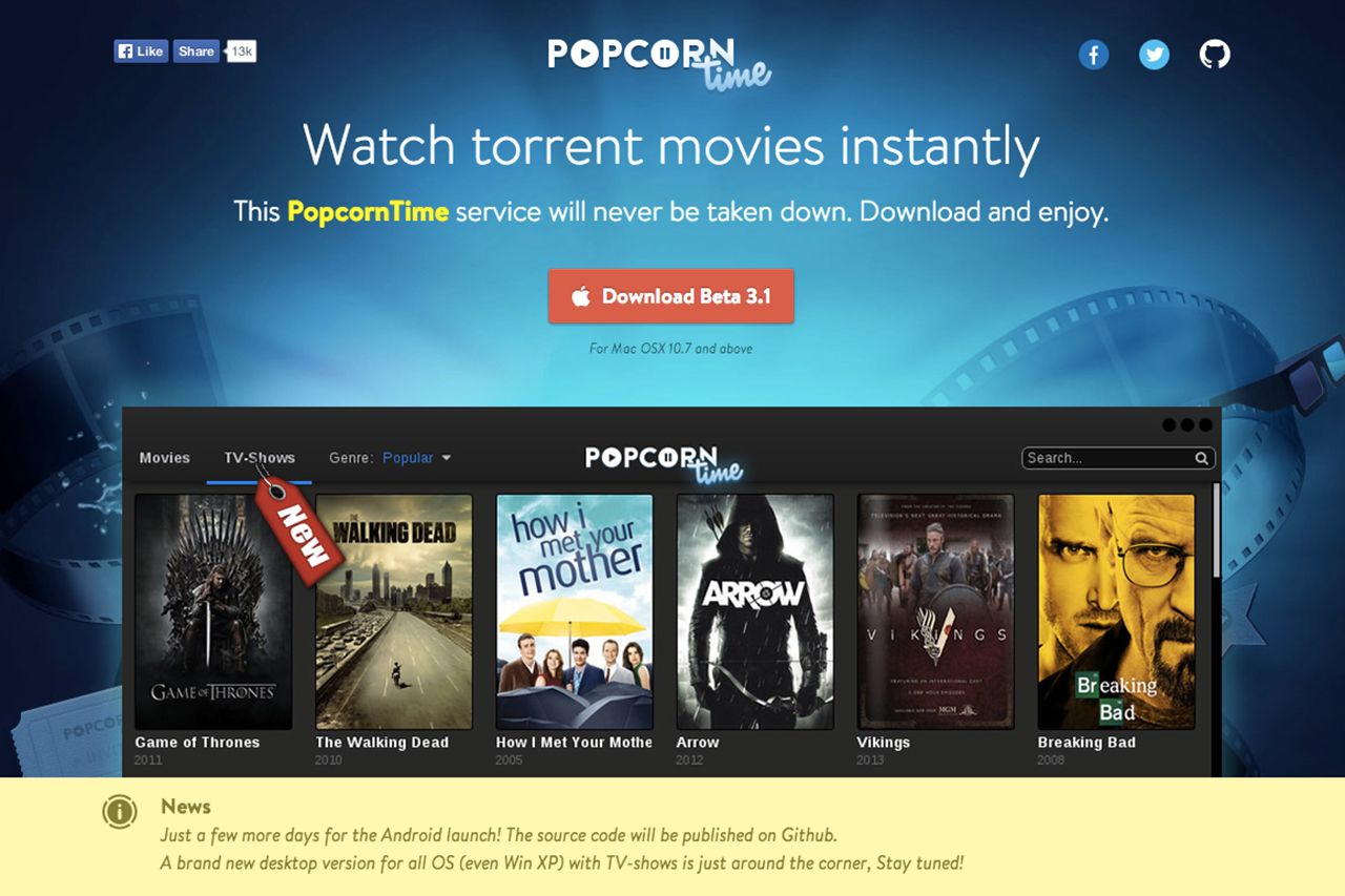 popcorn time the free netflix for movie and tv torrents is coming to android image 1