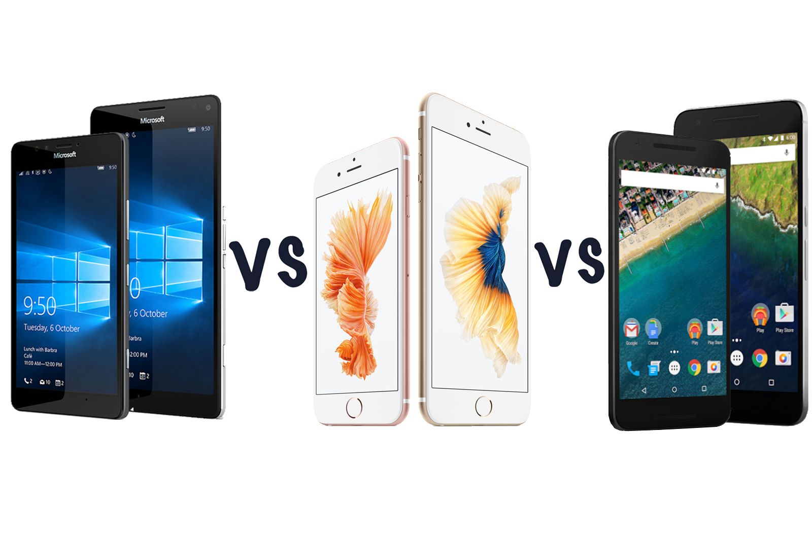 microsoft lumia 950 lumia 950 xl vs apple iphone 6s iphone 6s plus vs google nexus 5x nexus 6p what s the difference between the flagships  image 1