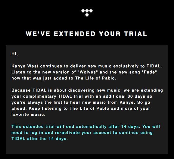 tidal extended its free trial by 30 days all because kanye updated his album image 2