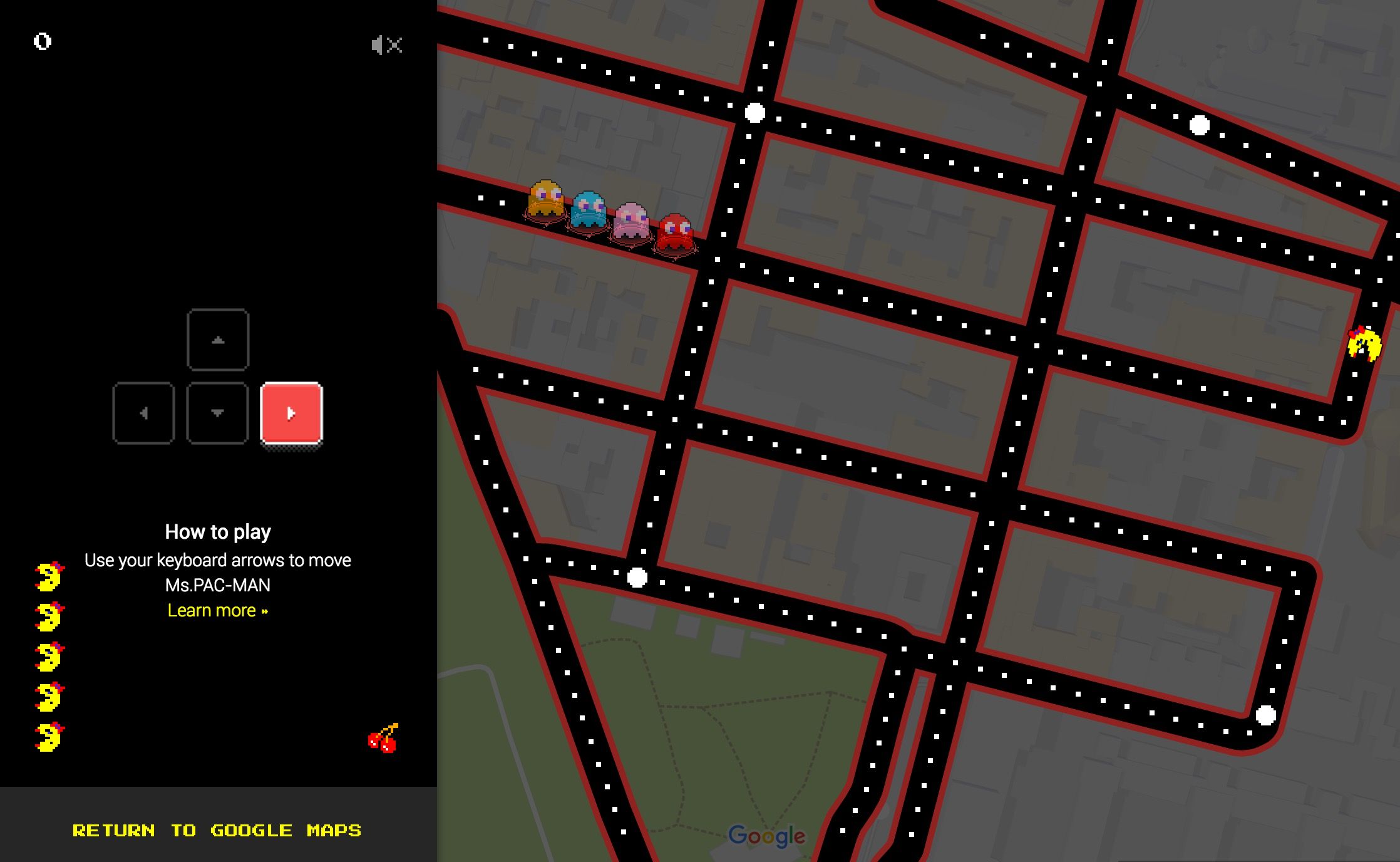 google maps is a ms pac man arcade game for april fools’ day image 1