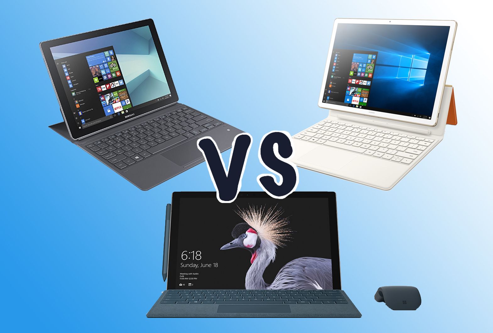 microsoft surface pro vs huawei matebook e vs samsung galaxy book battle of the 2 in 1s image 1