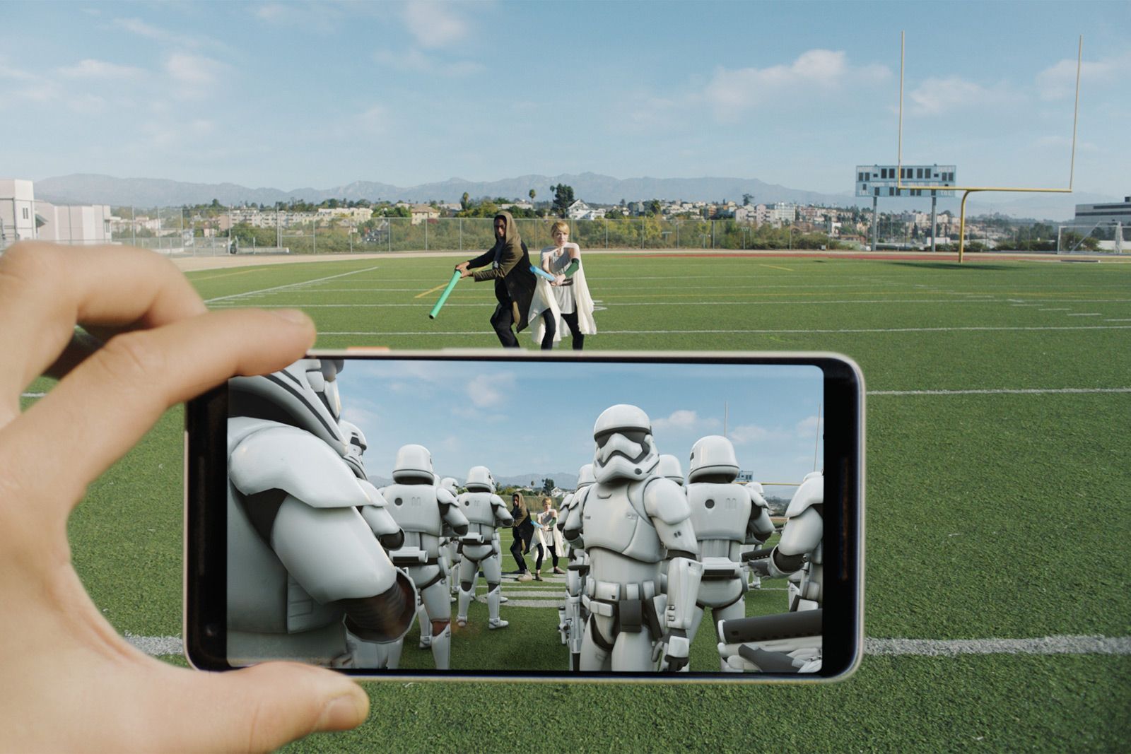 Google releases AR sticker packs for Pixel phones have a selfie with a Stormtrooper image 1