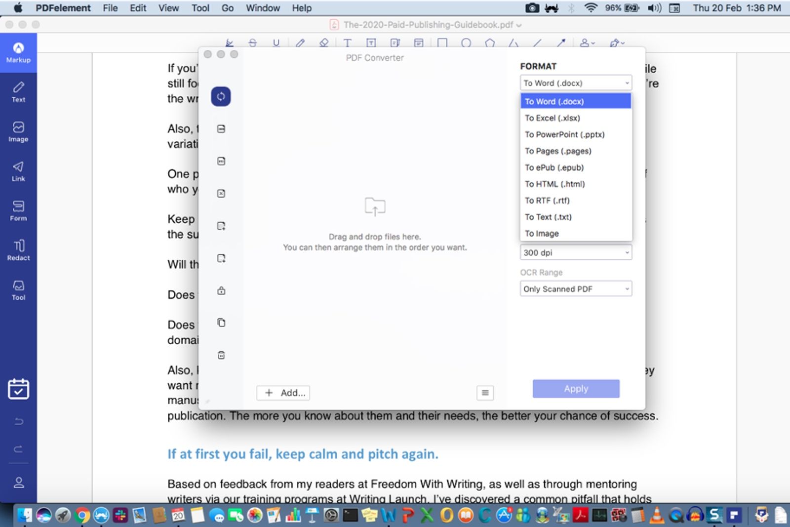 Image shows the PDF conversion feature in PDFelement 7 for Mac