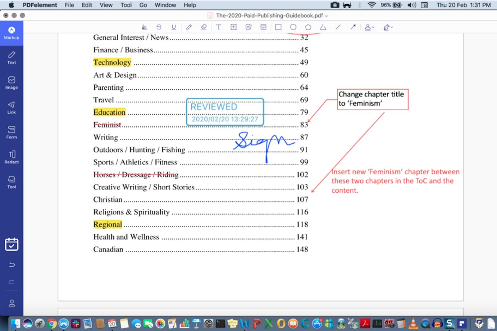 Image shows the PDF annotation view and PDF annotation tools in PDFelement 7 for Mac