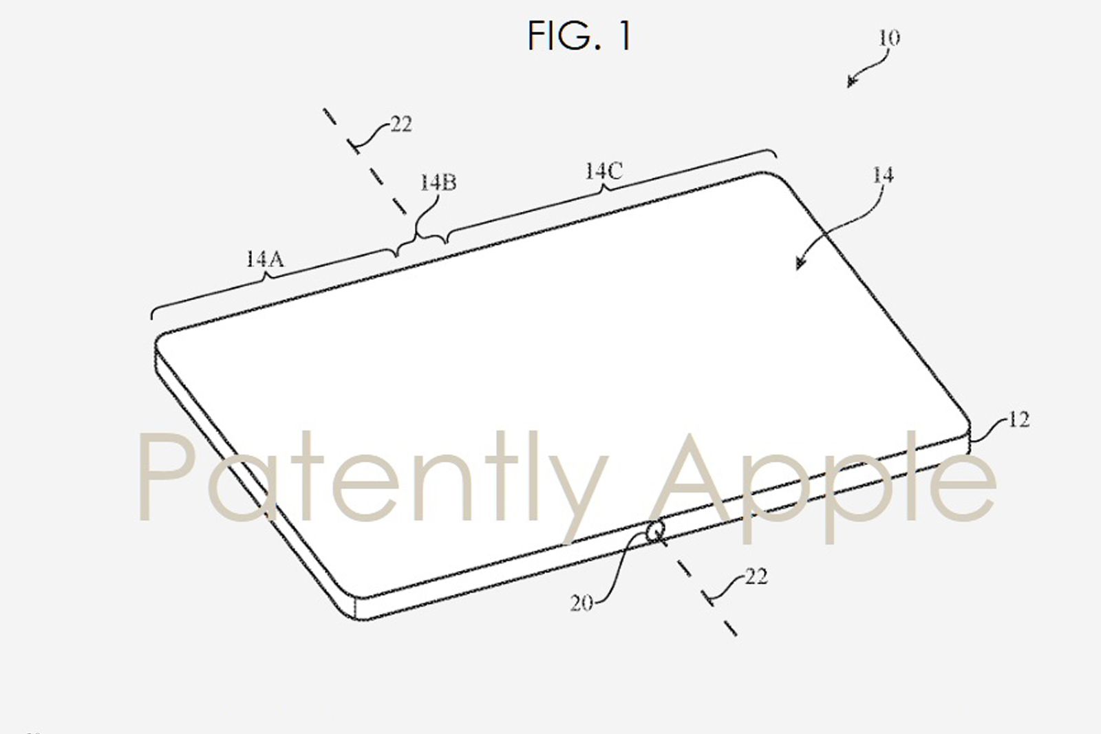 This Apple patent is for a folding phone with a super-durable fold image 1