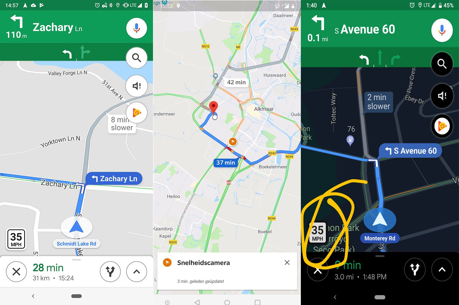 Google Maps navigation getting speed limits speed cameras and traps at last image 2