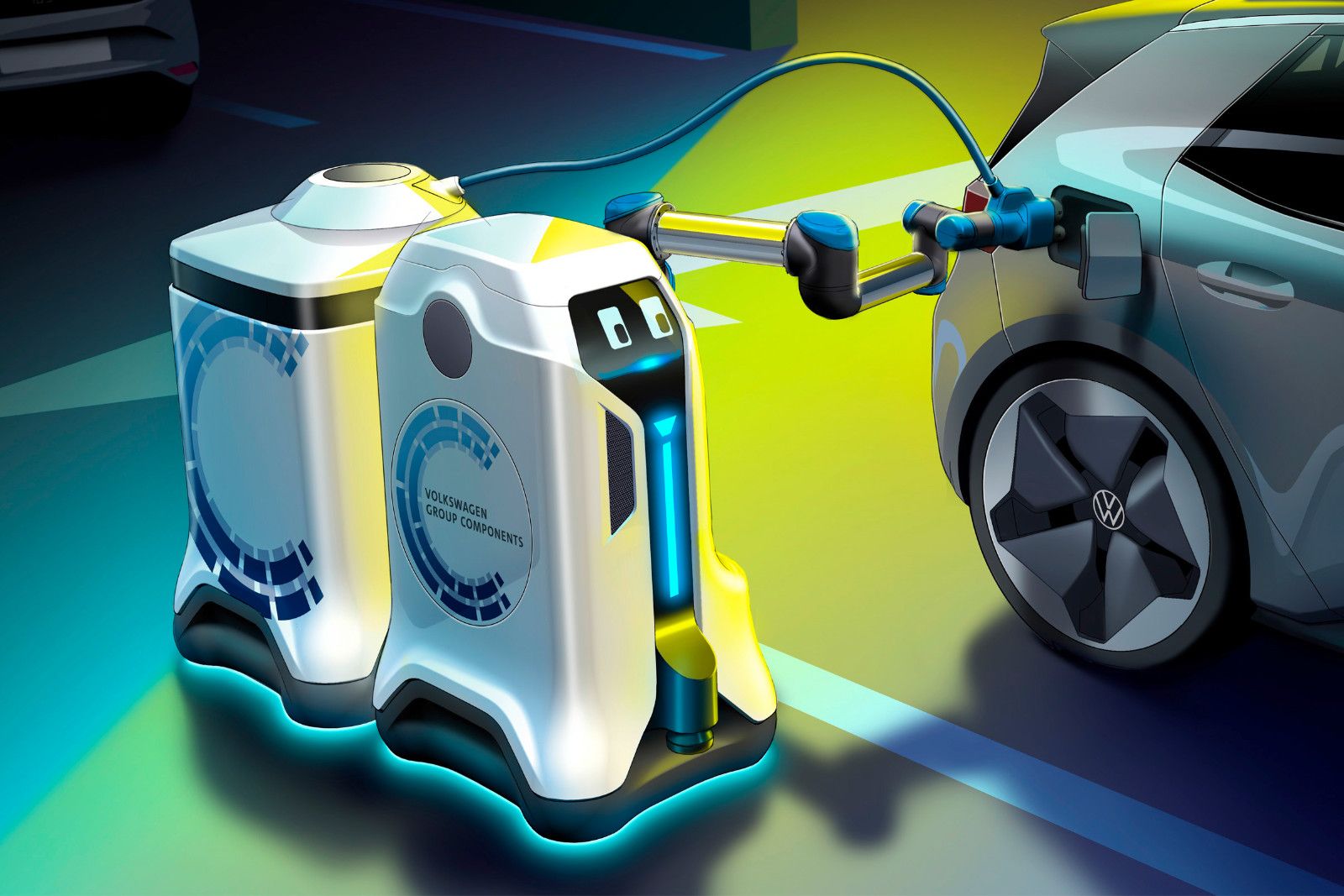 VWs mobile robot will charge your electric car in any parking space image 1