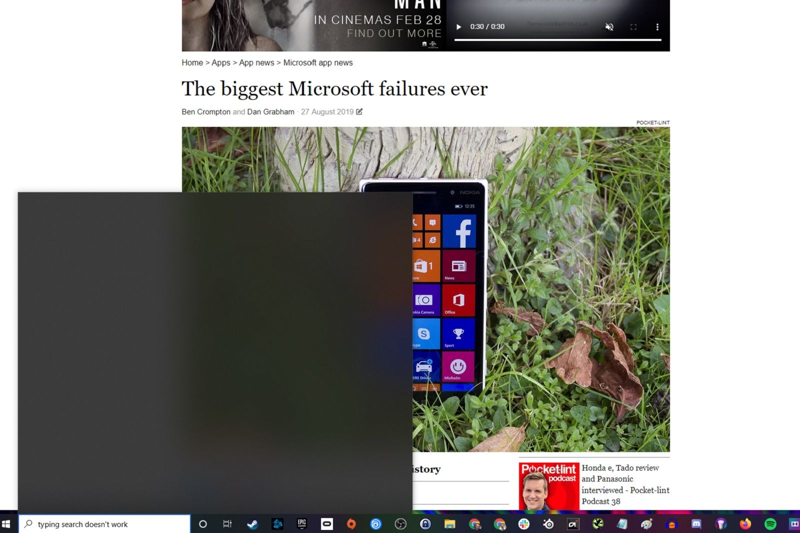 Windows 10 search is broken and is just showing a black box for most image 1