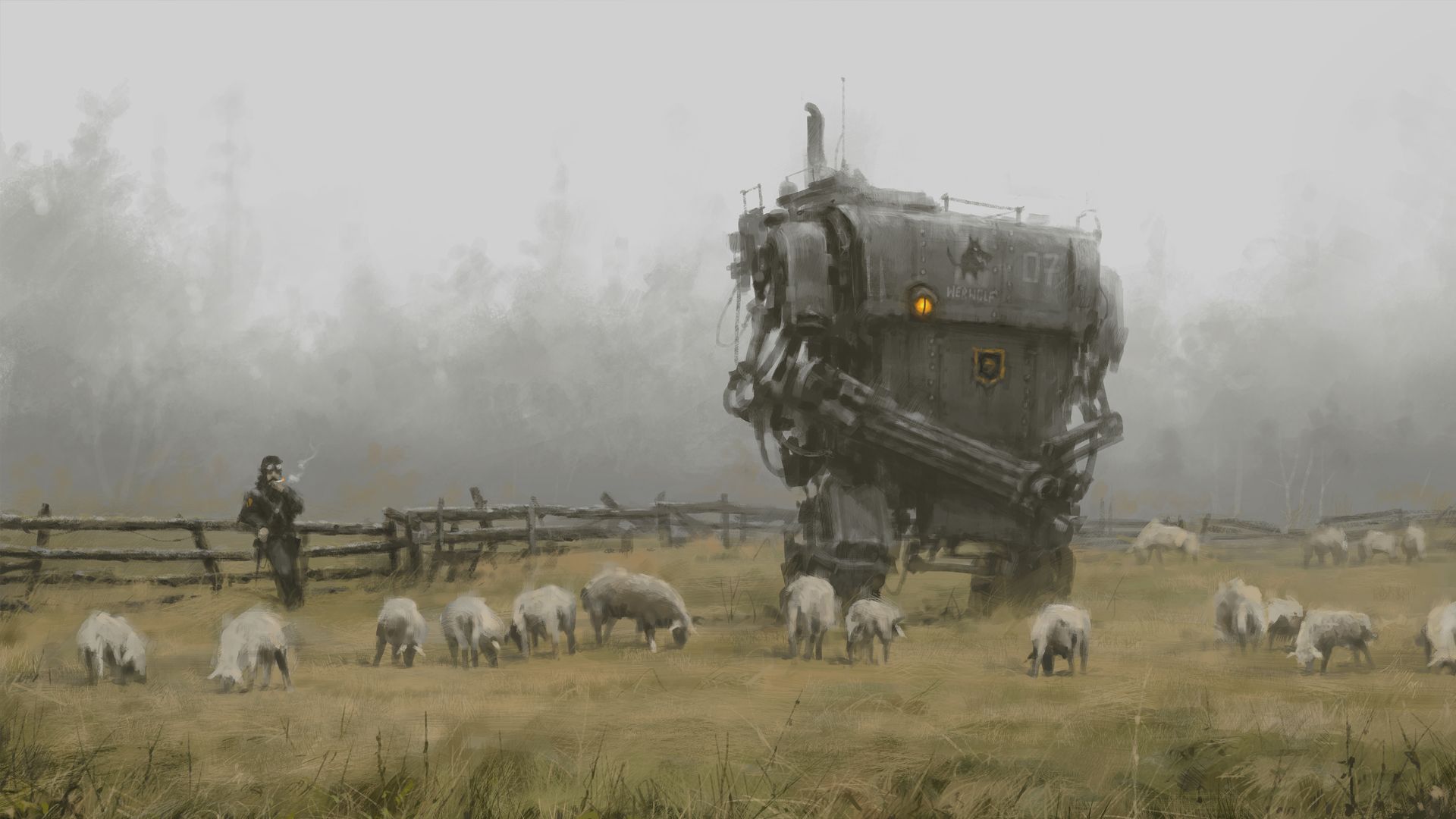 15 brilliantly bizarre paintings of an alternate 1920s with mecha robots and wolves image 1