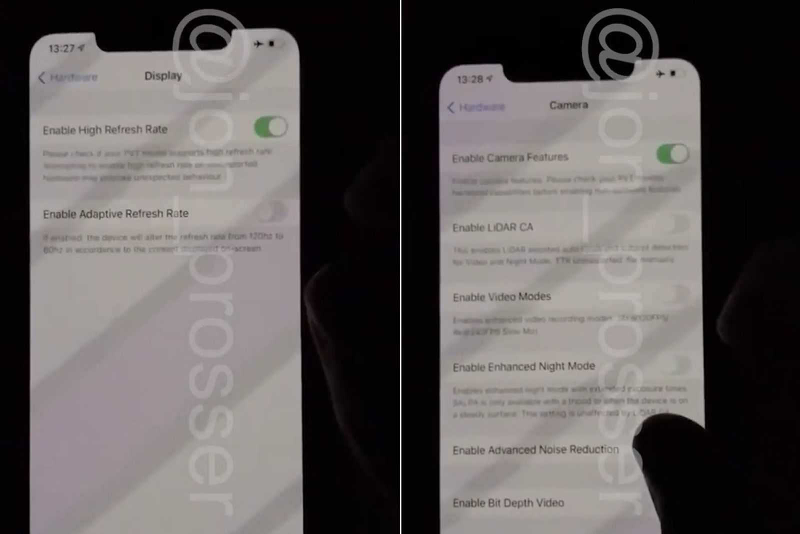 iPhone 12 Pro Max video leaks, appears to show high refresh rate settings photo 1