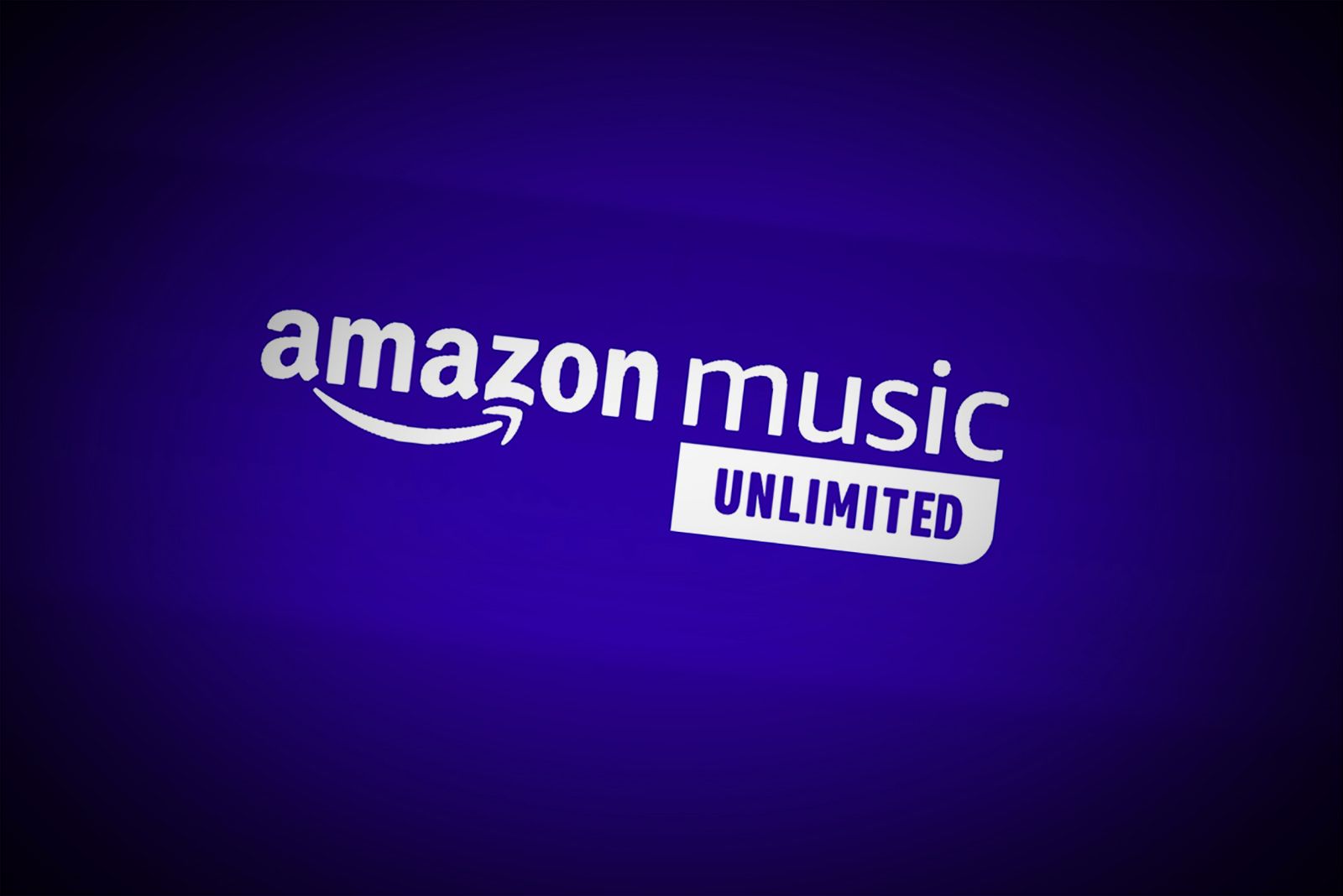 Amazon Music unlimited text in white on a blue background