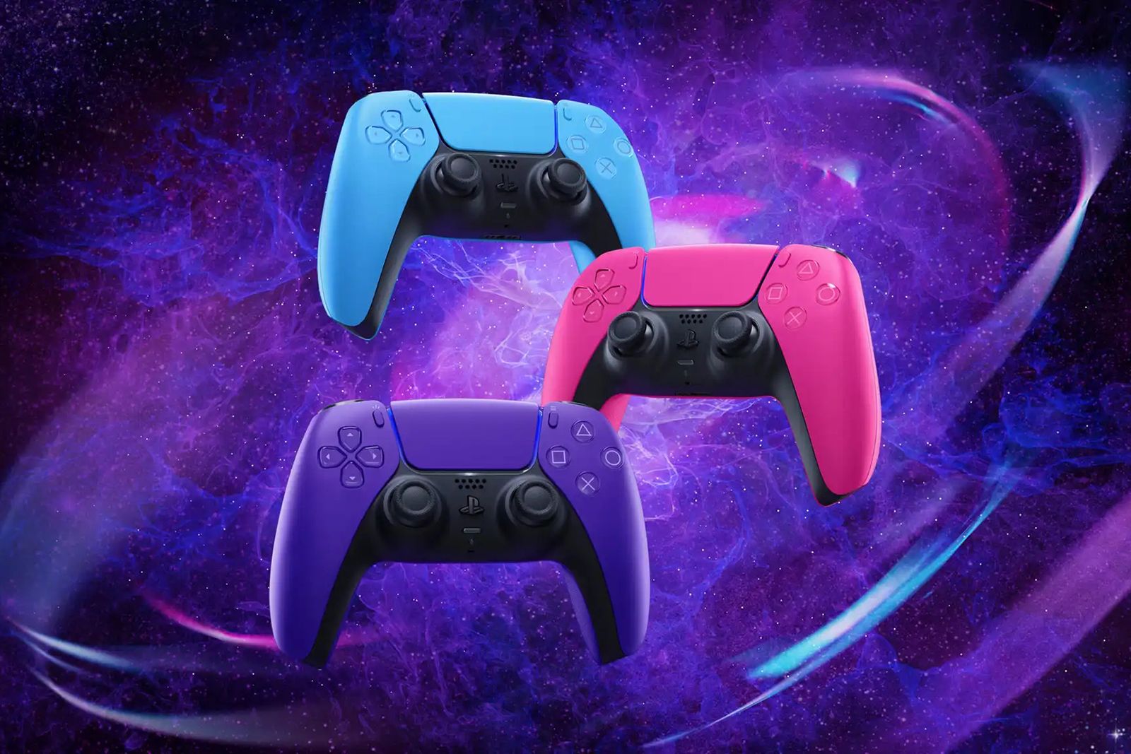 Pink and blue PS5 DualSense controllers photo 1