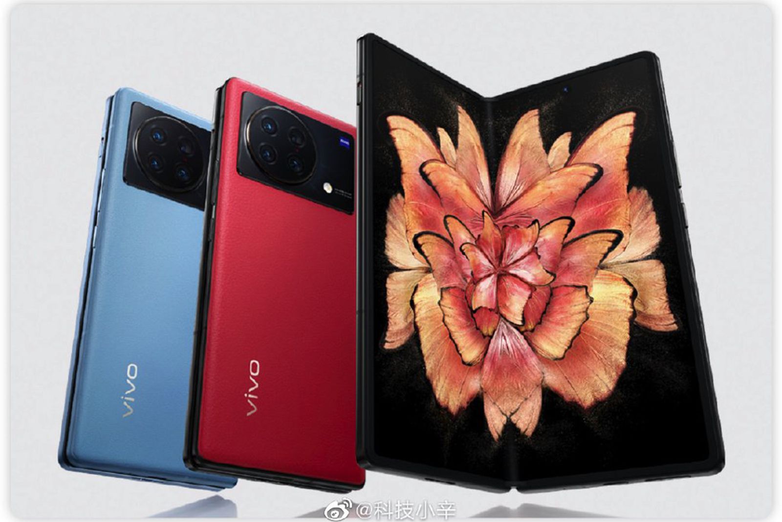 Vivo X Fold Plus open and closed in red and blue