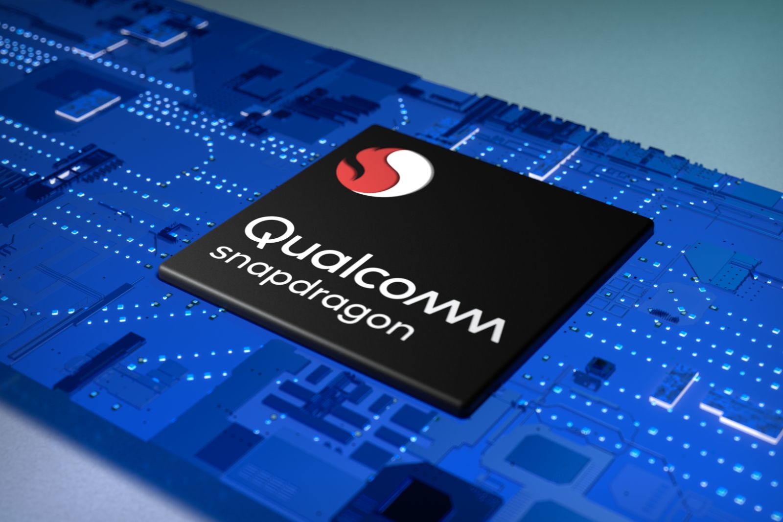 Qualcomm Snapdragon chip depiction on a blue board