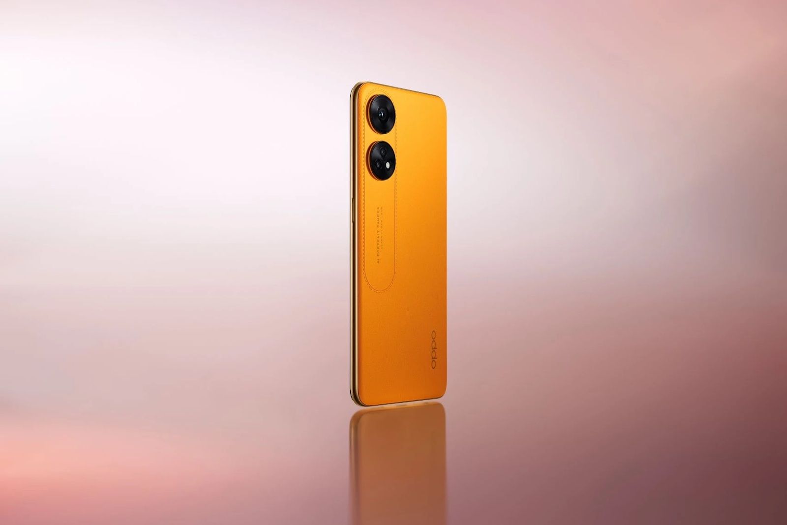 Oppo Reno 8T in orange stood vertically