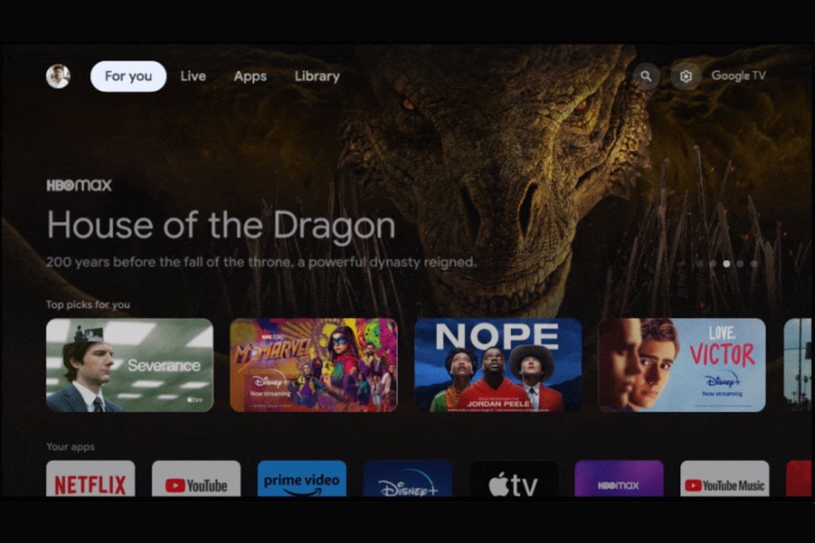 Google TV Chromecast Home page