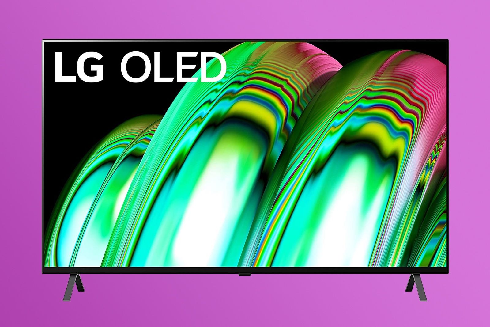 LG A2 OLED TV on a purple background