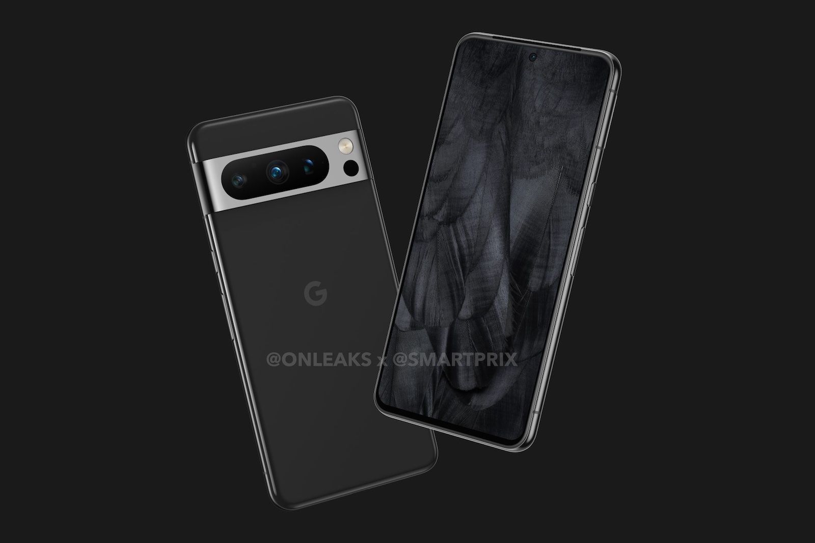 Pixel 8 Pro render in black showing the front and back