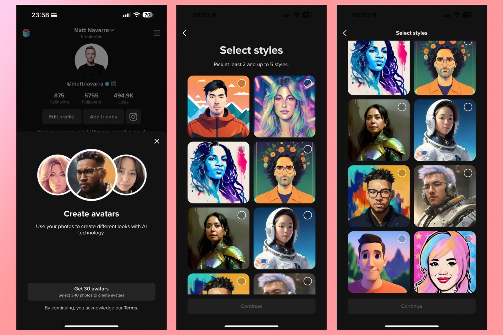 TikTok AI avatar screenshots