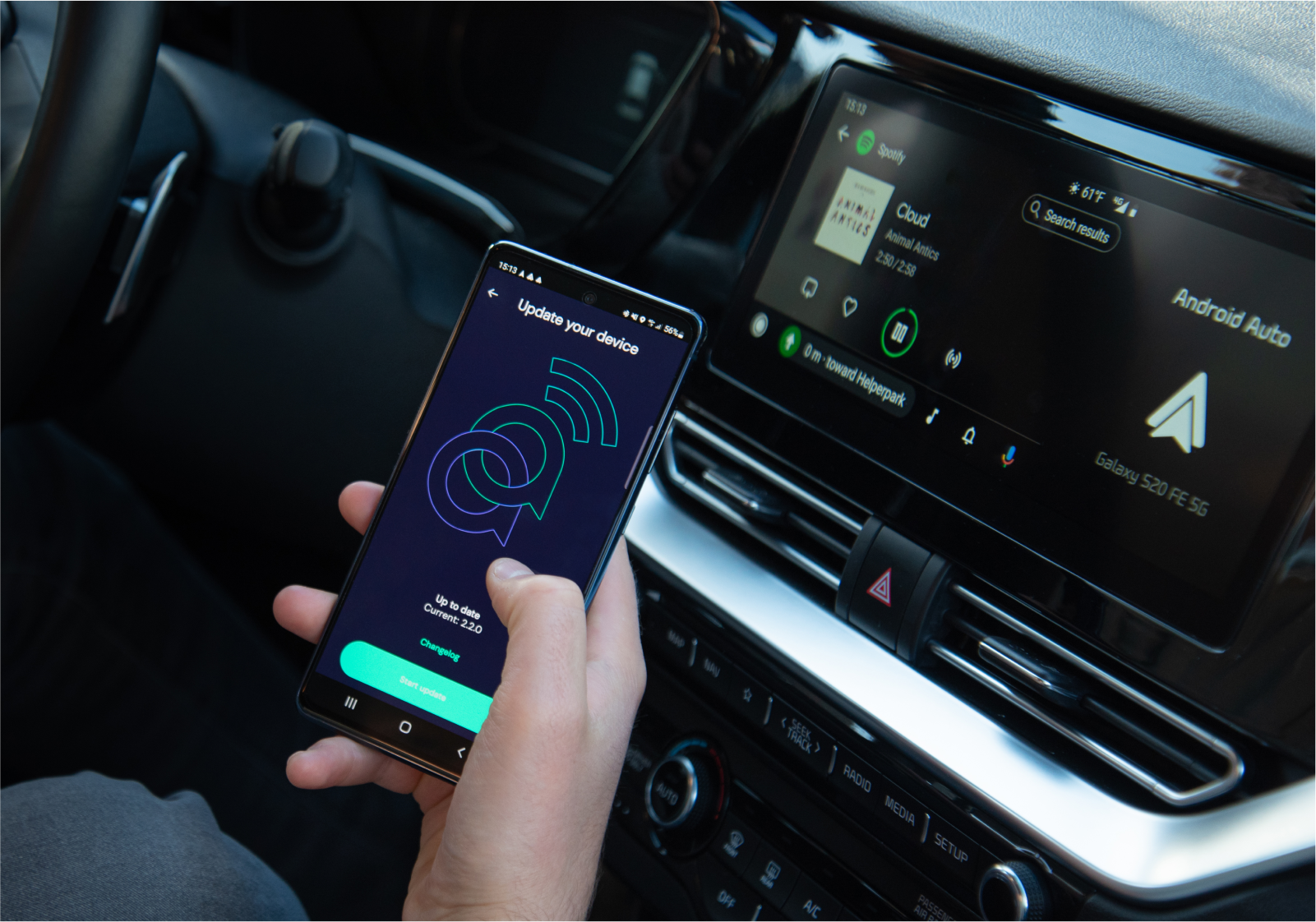 AAWireless companion app on smartphone in persons hand
