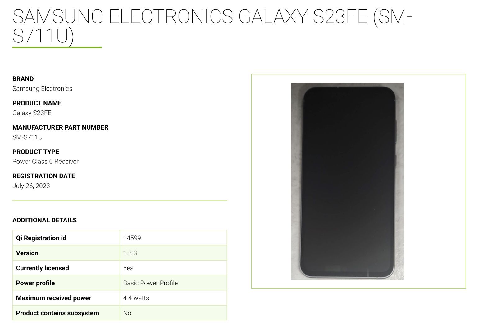 Galaxy S23 FE wireless power consortium screenshot