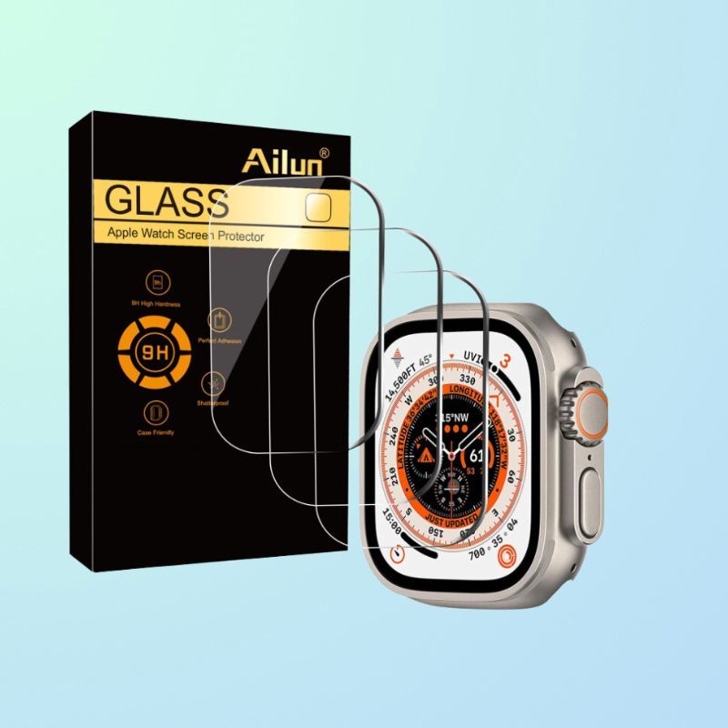 Ailun Glass Screen Protector for Apple Watch Ultra 2 on gradient background