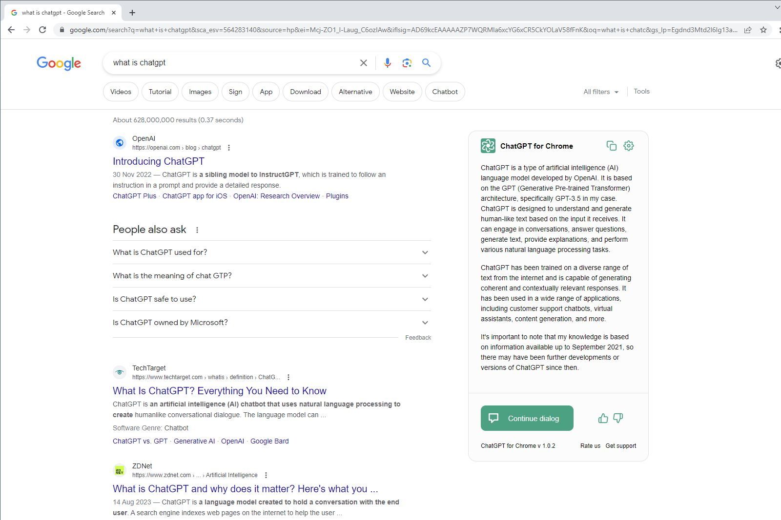 A Screenshot of the Chrome Extension GPT Search in Use