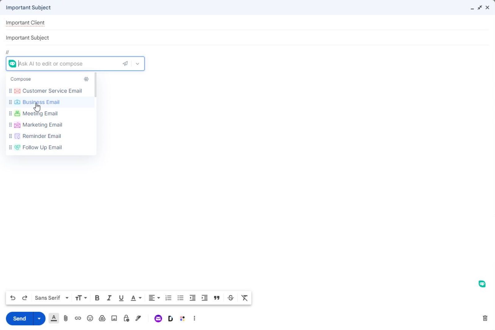 A Screenshot of HIX AI s Chrome Extension Being Used to Generate an Email