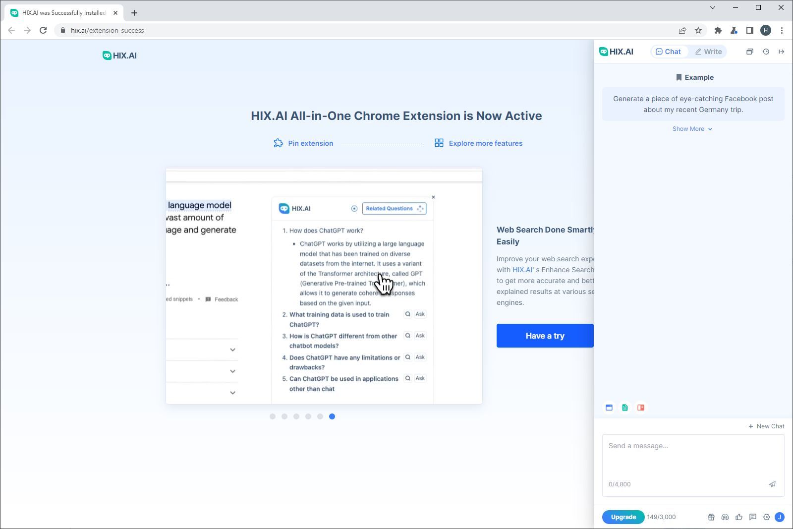 A Screenshot of HIX AI s Chrome Extension Sidebar