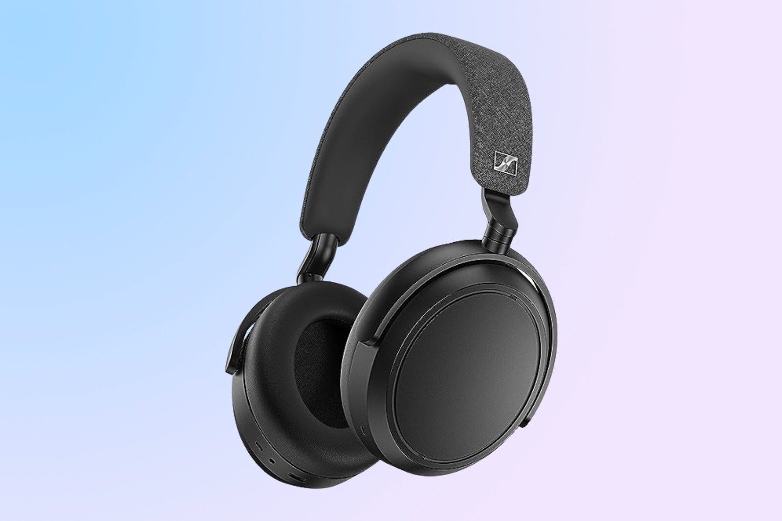 Sennheiser Momentum 4 Wireless over-ear headphones against a gradient background.