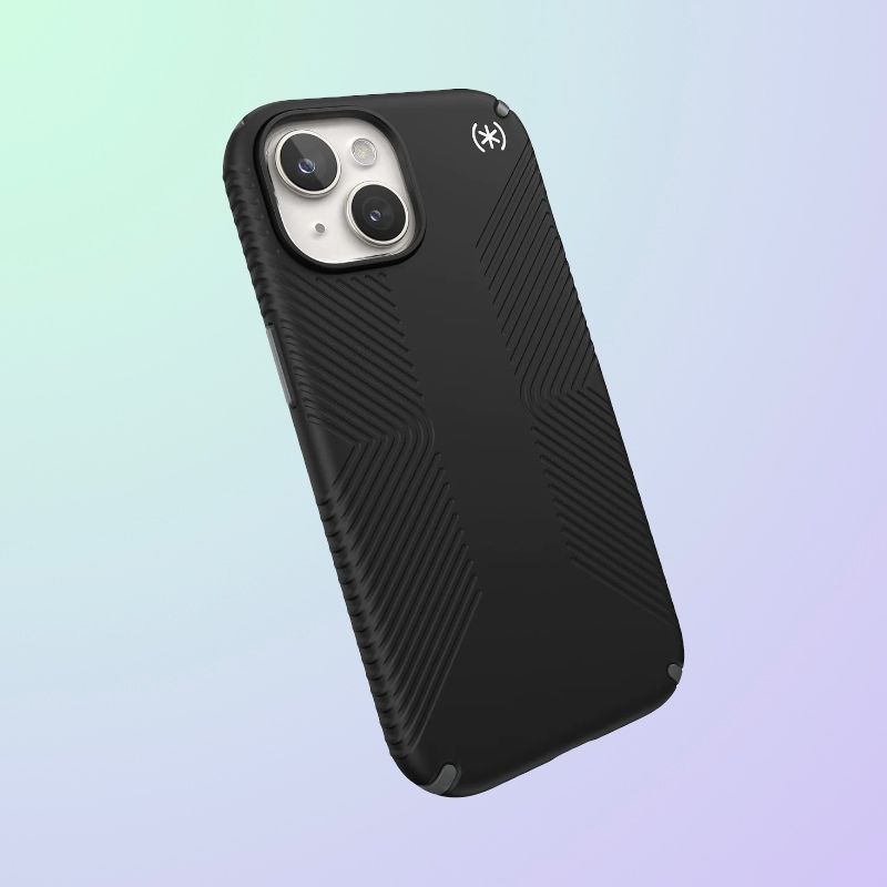 A black, ribbed, iPhone case with iPhone back cameras visible.