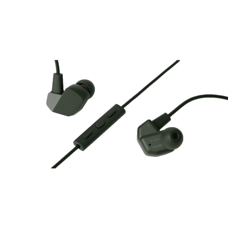 Green wired headphones with black ear tips and a microphone capsule.