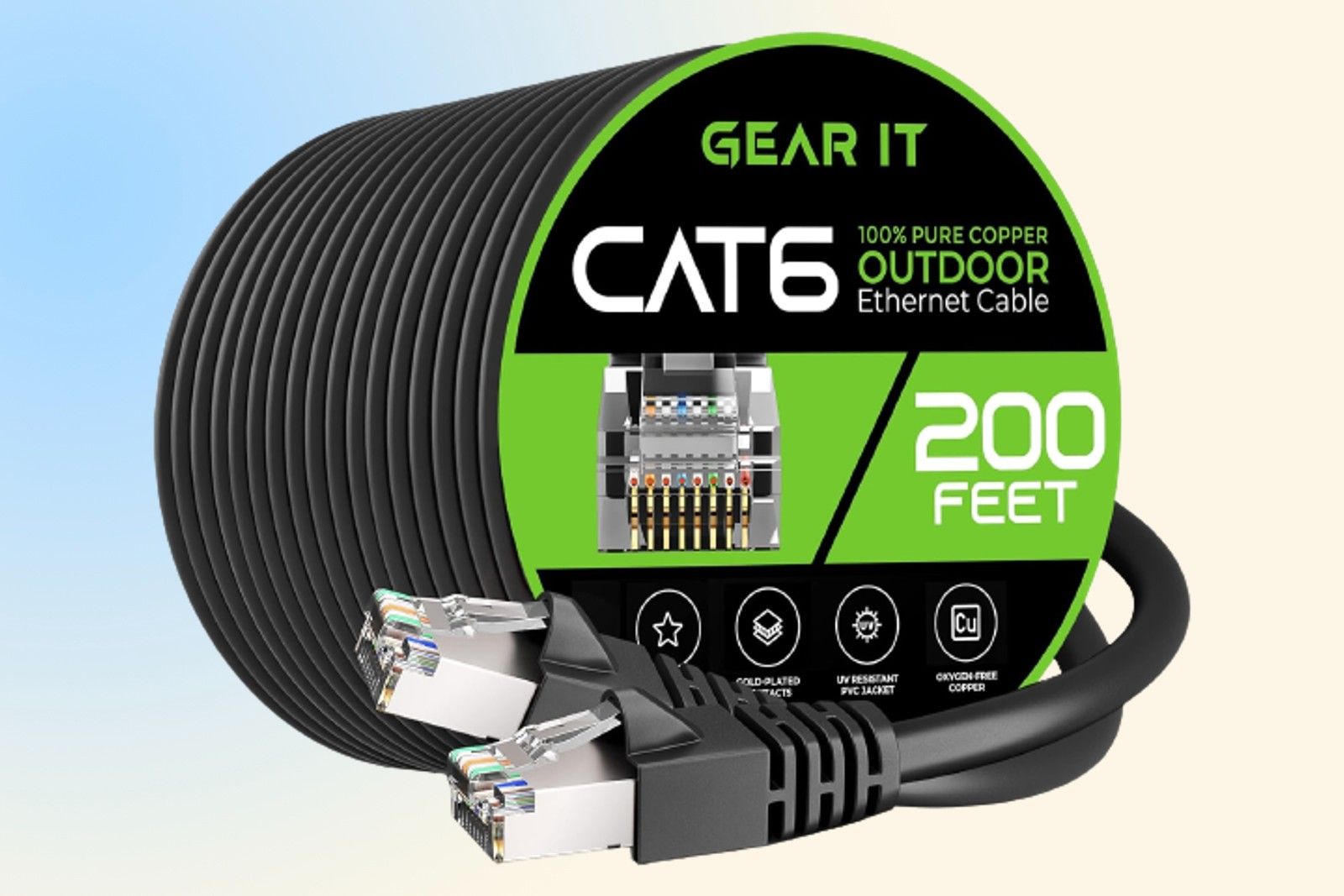 GearIT Cat6 Outdoor Ethernet Cable (200ft)