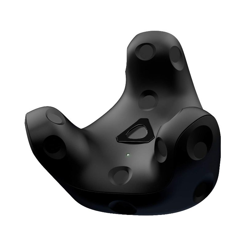 A black, three-pronged tracker with a Vive logo in the center.
