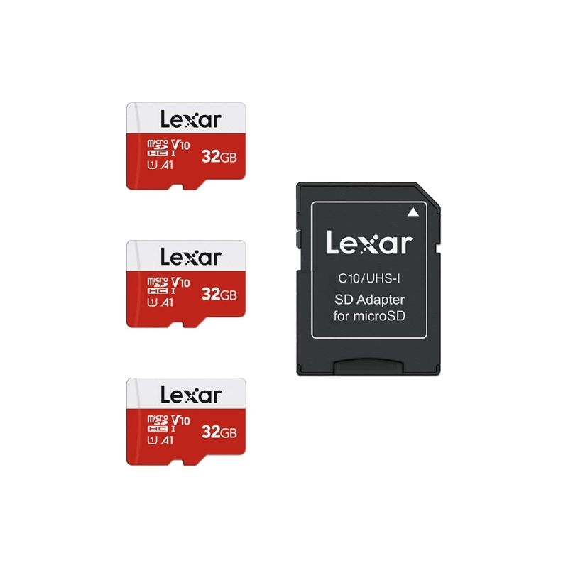 Three microSD cards with white tops, red bottoms, and 