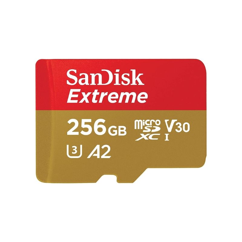 A microSD card with a red top half and a green bottom half.